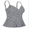 coastal rose Bathing Suit Tankini for Women Flowy Ruched Tummy Control Swimsuits Top Ruffle Hem Swimwear US6 Black White Stripes view 4