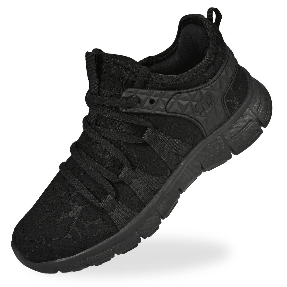 AOE Womens Fashion Walking Running Shoes Ultra Lightweight Breathable Mesh Tennis Shoes Non Slip Athletic Workout Gym Sneakers Black lace 7women / 6men