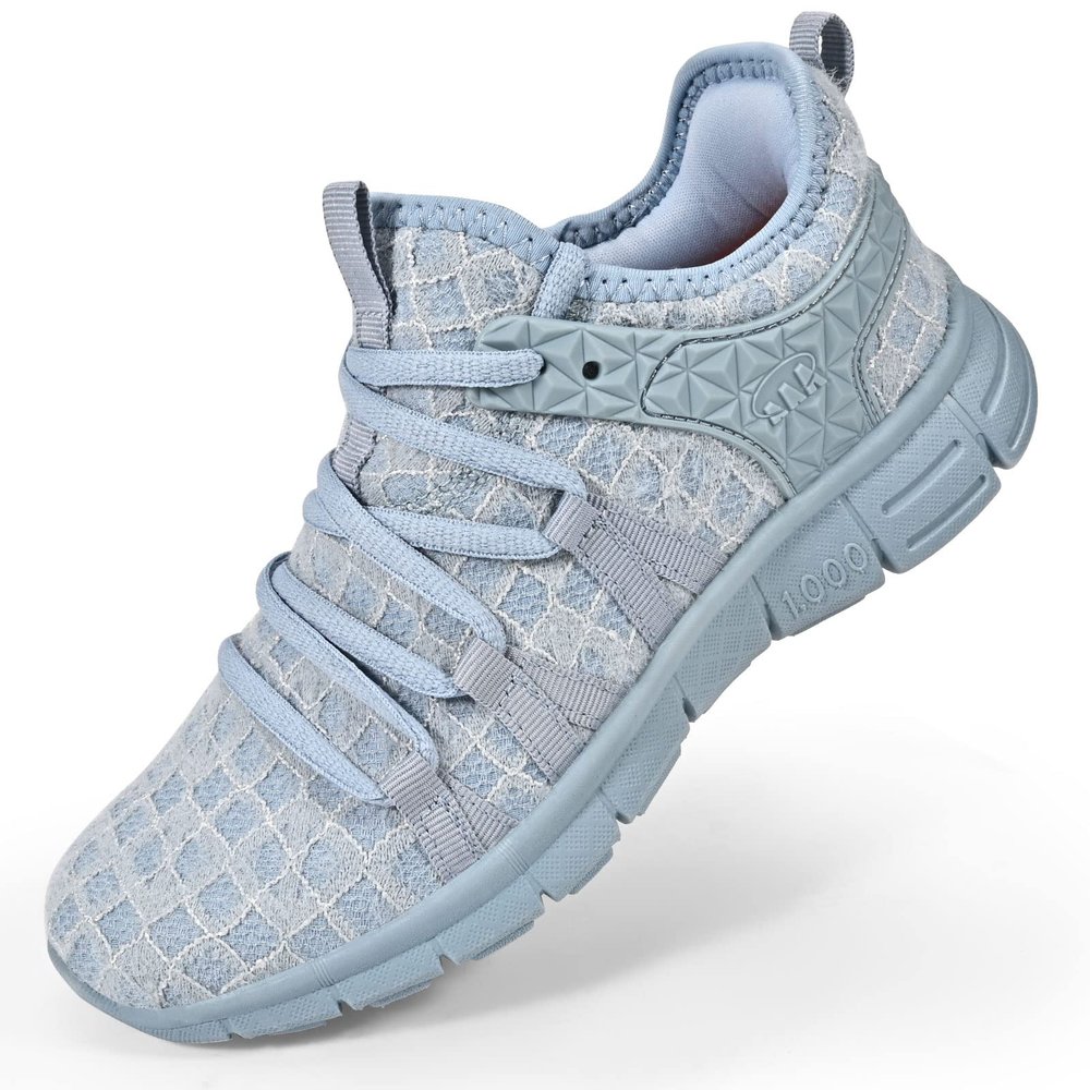 AOE Womens Fashion Walking Running Shoes Ultra Lightweight Breathable Mesh Tennis Shoes Non Slip Athletic Workout Gym Sneakers Blue Grey Lace 8.5women / 7.5men