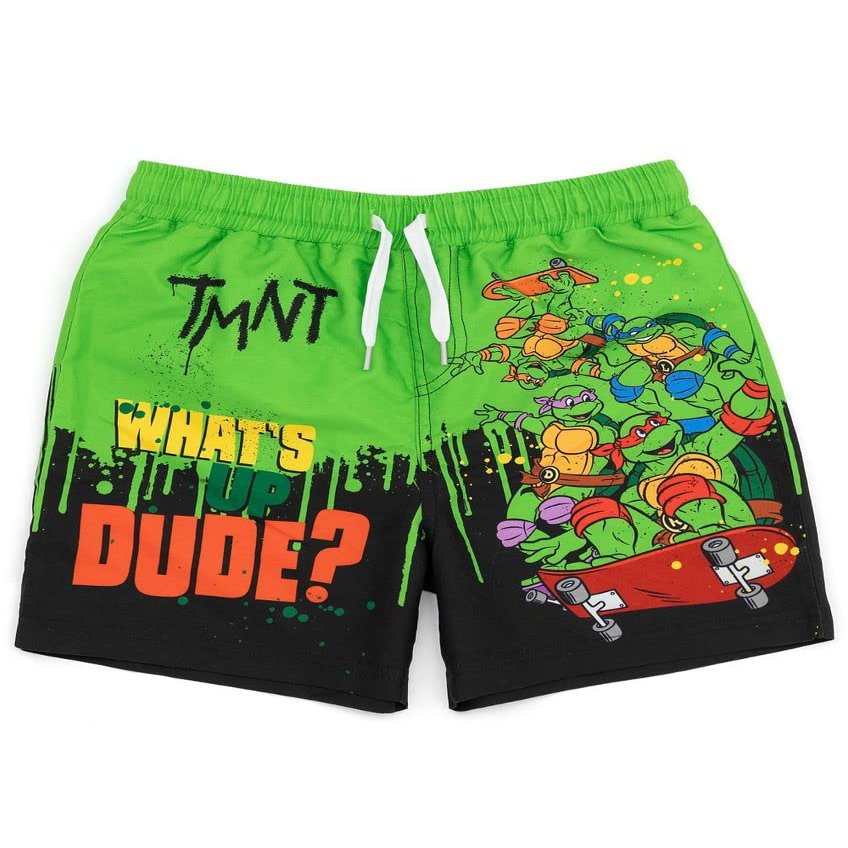 Teenage Mutant Ninja Turtles Boys Swim Shorts | Kids Graphic Swimming Pants | TMNT Drawstring Waistband Swimwear Trunks Black