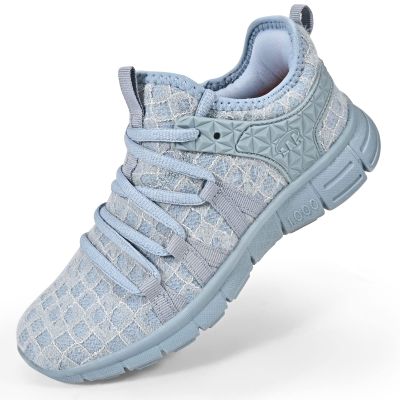 AOE Womens Fashion Walking Running Shoes Ultra Lightweight Breathable Mesh Tennis Shoes Non Slip Athletic Workout Gym Sneakers Blue Grey Lace 5.5women / 4.5men