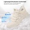 AOE Womens Fashion Walking Running Shoes Ultra Lightweight Breathable Mesh Tennis Shoes Non Slip Athletic Workout Gym Sneakers Beige Lace 4.5women / 3.5men view 2