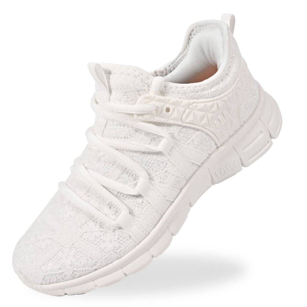 AOE Womens Fashion Walking Running Shoes Ultra Lightweight Breathable Mesh Tennis Shoes Non Slip Athletic Workout Gym Sneakers White Lace 8.5women / 7.5men