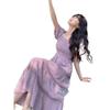 Lolita Dress Summer Dress Women Square Collar Puff Sleeve Purple and White Thin Sweet French Dress (Color : Purple, Size : Large) view 1