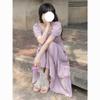 Lolita Dress Summer Dress Women Square Collar Puff Sleeve Purple and White Thin Sweet French Dress (Color : Purple, Size : Large) view 3