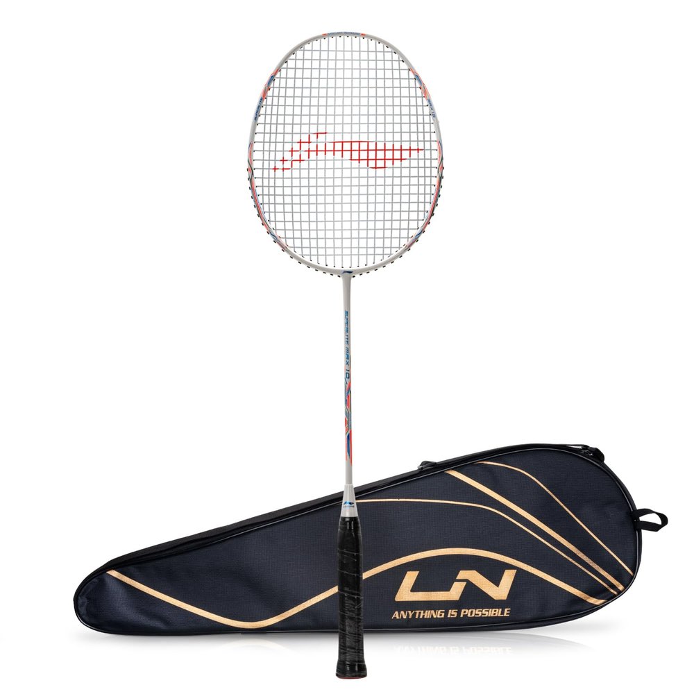 Li-Ning G-Force Superlite Max 10 Carbon Fibre Badminton Racket with Free Full Cover(80 Grams, 28 Lbs) (White/Blue/Orange)