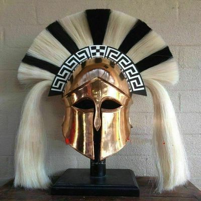 Medieval Armor Roman Greek Corinthian Leather Liner Plume With Helmet Copper Finish