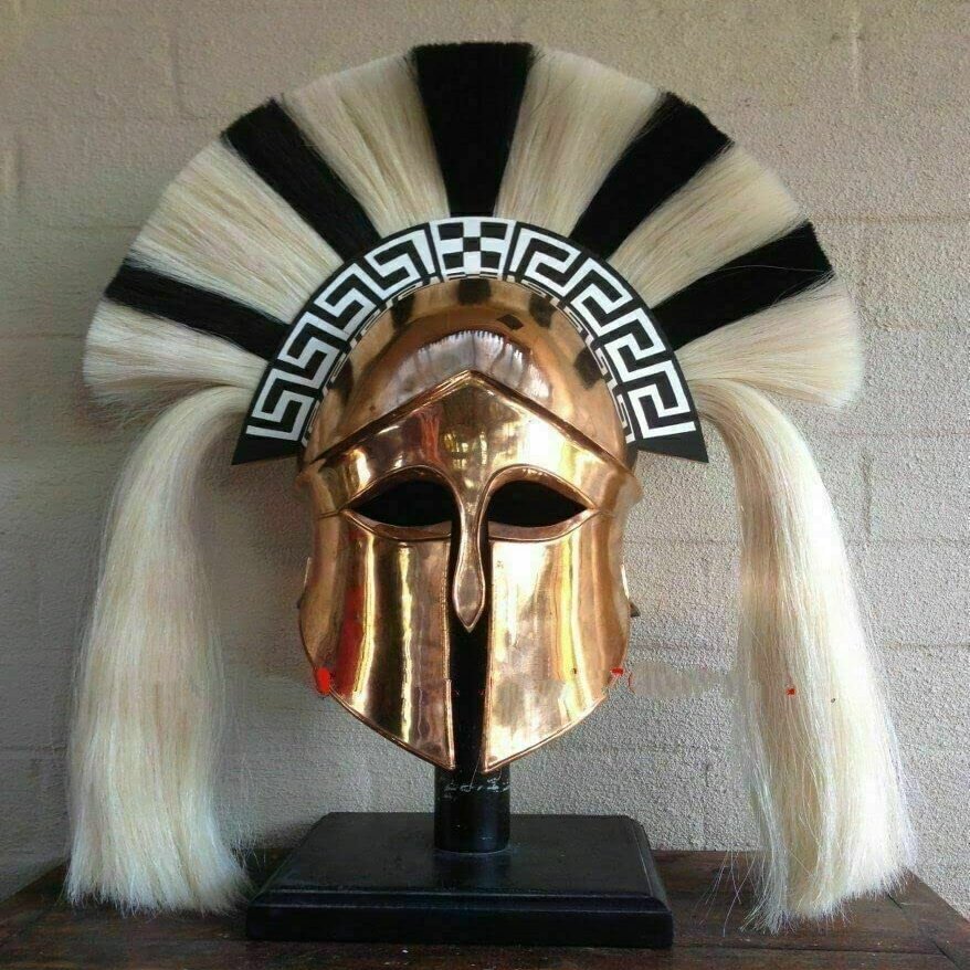 Medieval Armor Roman Greek Corinthian Leather Liner Plume With Helmet Copper Finish