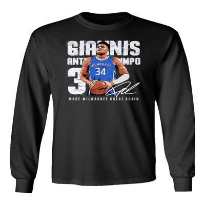 Antetokounmpo Made Milwaukee Great Again Basketball Long Sleeve T-Shirt (Black, XX-Large)
