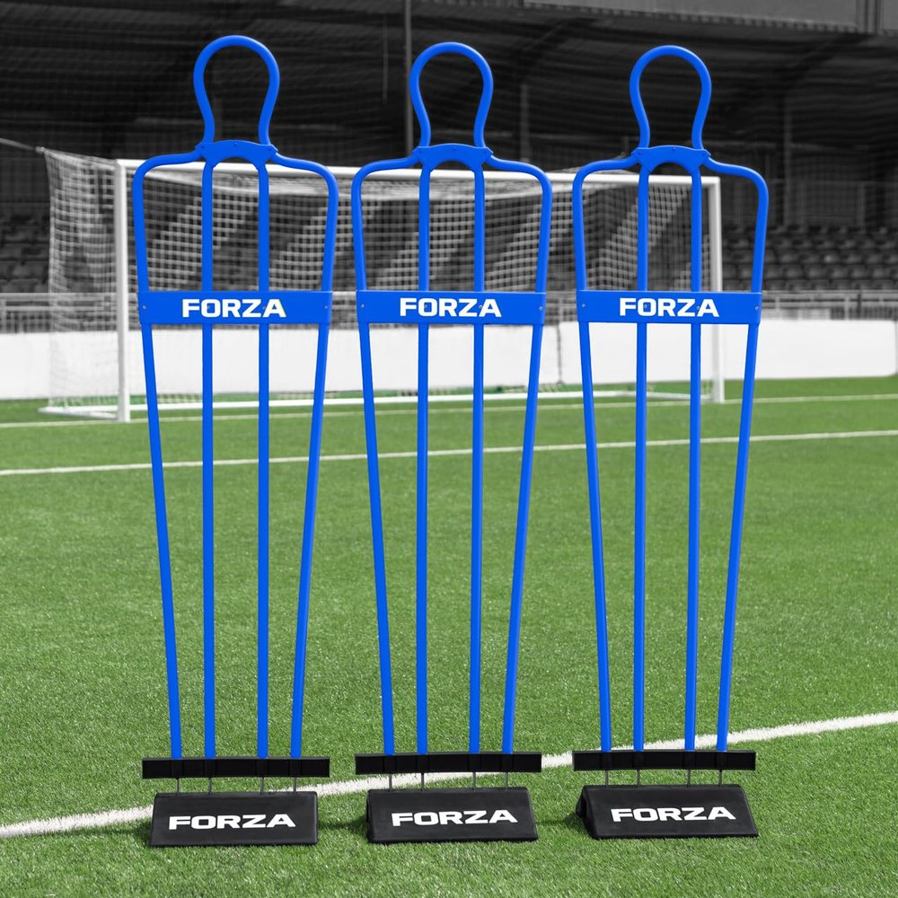 FORZA 6ft Airflow Soccer Mannequins - Free Kick Dummies | Soccer Training Equipment (with Bases, Electric Blue, Pack of 3)