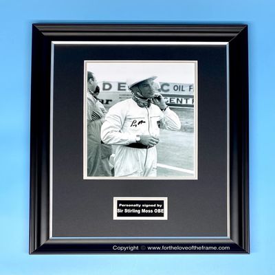 Sir Stirling Moss Hand Signed Autograph Formula One Memorabilia Photo In Luxury Handmade Wooden Display & Certificate of Authenticity