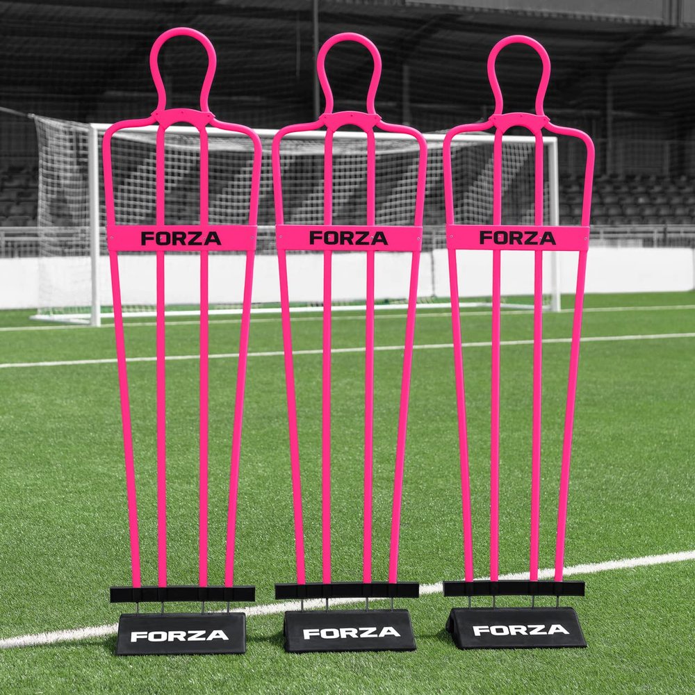 FORZA 6ft Airflow Soccer Mannequins - Free Kick Dummies | Soccer Training Equipment (with Bases, Pink, Pack of 3)