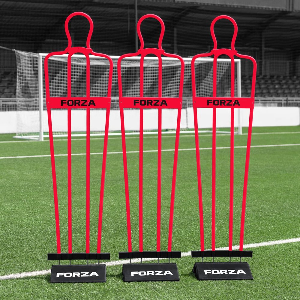 FORZA 6ft Airflow Soccer Mannequins - Free Kick Dummies | Soccer Training Equipment (with Bases, Red, Pack of 3)