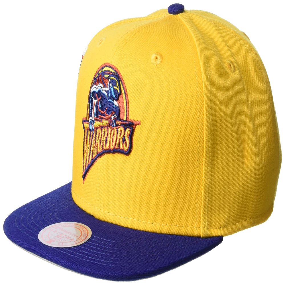 Mitchell & Ness Jumbotron Snapback Hat Adjustable Cap (Golden State Warriors Retro Yellow/Blue)