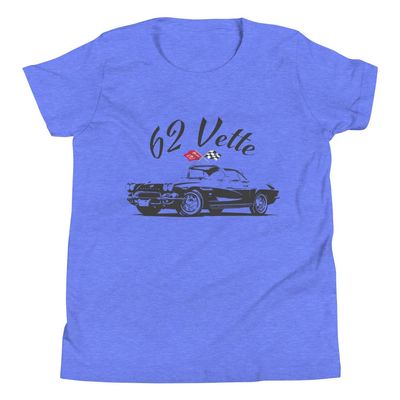 1962 'Vette C1 Classic Car 62 Vette Youth Short Sleeve T-Shirt Heather Columbia Blue