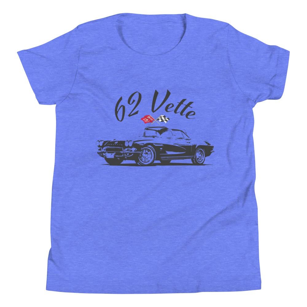 1962 'Vette C1 Classic Car 62 Vette Youth Short Sleeve T-Shirt Heather Columbia Blue
