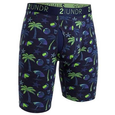 2UNDR Mens Swing Shift 9" Boxer Long Leg Underwear (Midnite Oasis, Small)