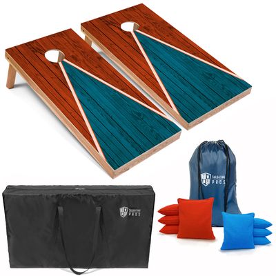 Tailgating Pros Lightweight Cornhole Game - 4'x2' Multicolor Pyramid Boards- Carrying Case & Set of 8 Corn Filled Bags