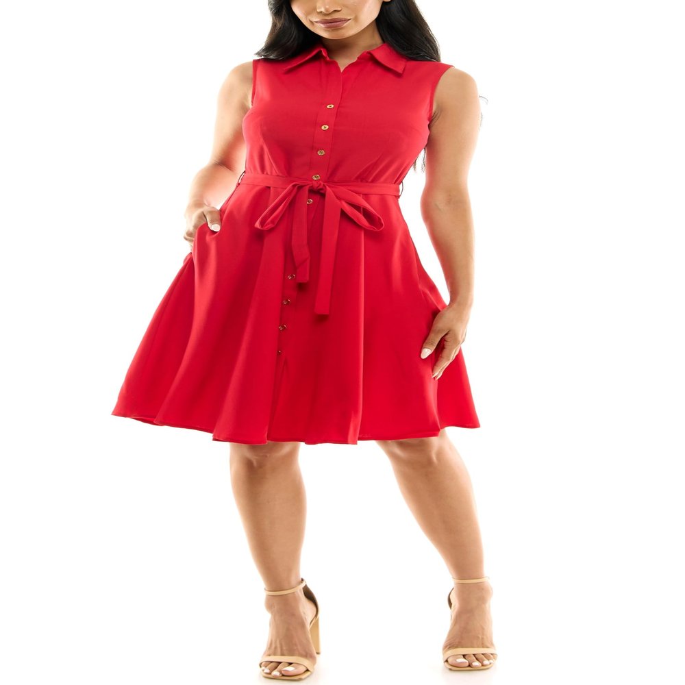 Sharagano Womens Sleeveless Button Front Shirt Dress with Sweep, Crimsoruby, 12