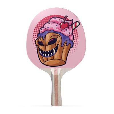 TigerTail Sports Monster Cupcake Colorful Design Ping Pong Paddle, Premium 5 Ply Table Tennis Racket (Red on Back)