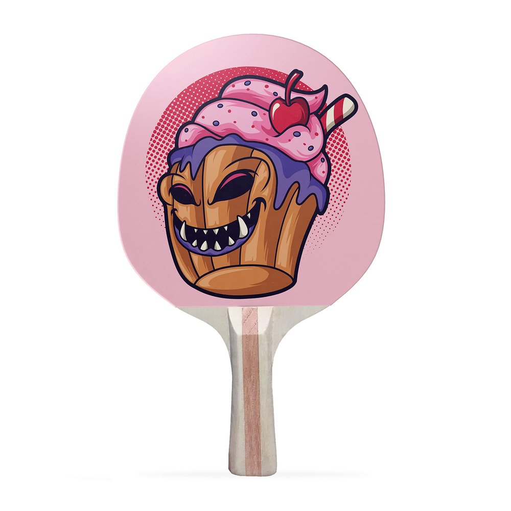 TigerTail Sports Monster Cupcake Colorful Design Ping Pong Paddle, Premium 5 Ply Table Tennis Racket (Red on Back)
