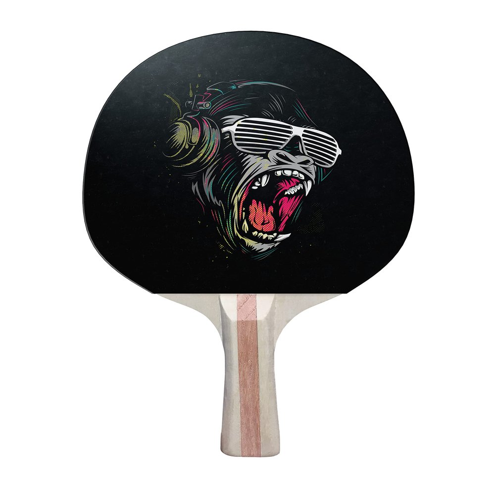 TigerTail Sports Gorilla Headphone Colorful Design Ping Pong Paddle, Premium 5 Ply Table Tennis Racket (Red on Back)