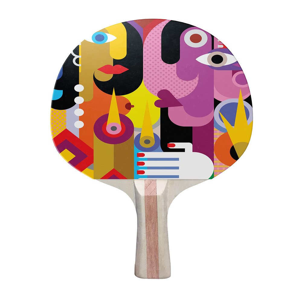 TigerTail Sports Man & Woman Modern Art Colorful Design Ping Pong Paddle, Premium 5 Ply Table Tennis Racket (Red on Back)