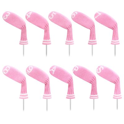 LeFeng 10pcs Knitted Golf Iron Head Covers 3-9/A/P/S Set - Lightweight and Durable Material - Multiple Patterns Golf Club Head Covers - Fit Well for Callaway Ping Taylormade Cobra Etc.(Pink)