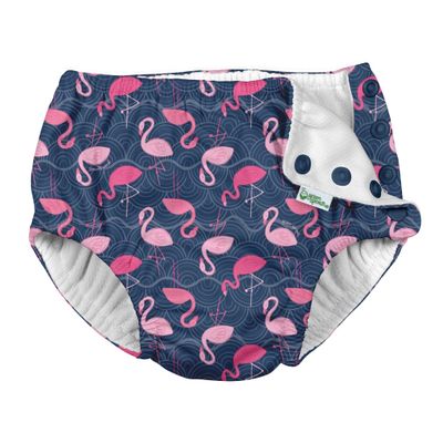 Snap Reusable Absorbent Swimsuit Diaper-Navy Wavy Flamingos-3T