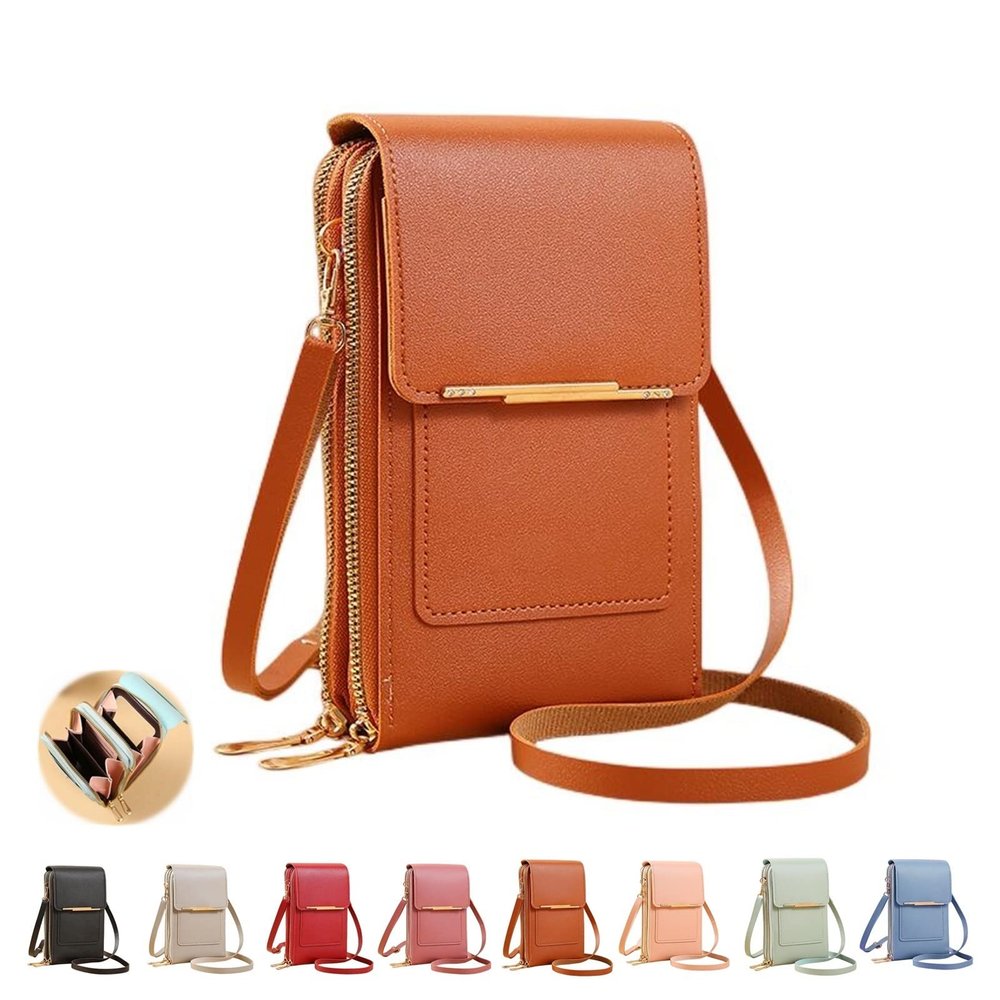 atcryih Anti-theft Leather Bag, Phone Crossbody Bags for Women, Touchscreen Phone Wallet PU Leather Crossbody Bag (5-Brown)