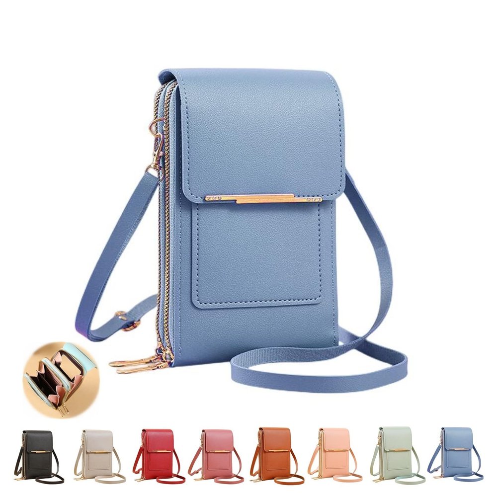 atcryih Anti-theft Leather Bag, Phone Crossbody Bags for Women, Touchscreen Phone Wallet PU Leather Crossbody Bag (8-Blue)