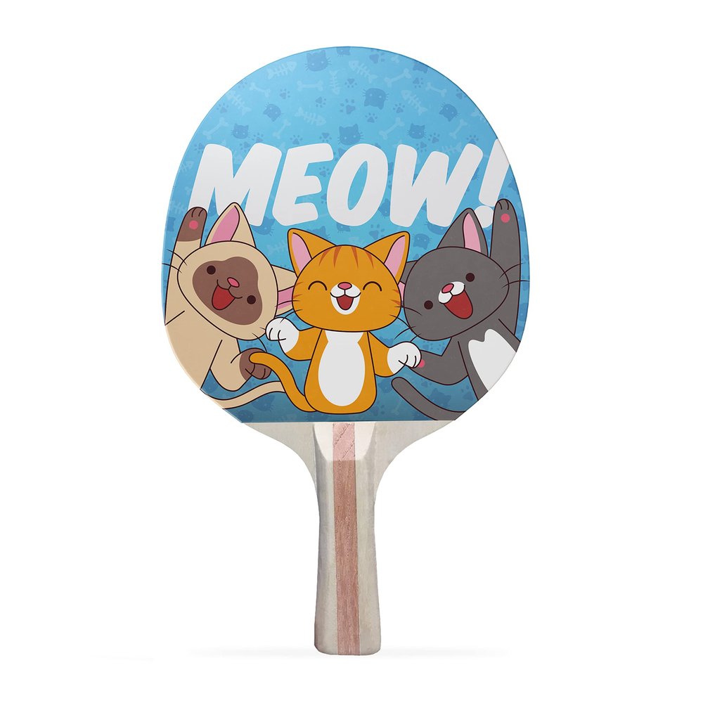 TigerTail Sports Cat Trio Colorful Design Ping Pong Paddle, Premium 5 Ply Table Tennis Racket (Black on Back)