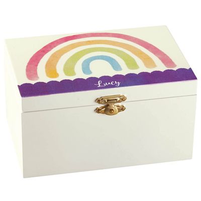 Fox Valley Traders Custom Rainbow Children's Jewelry Box, Crafted with 100% Durable MDF, Clasp Closure and Metal Hinges, Kids Bedroom Dcor - Measures 6" Long x 4" Wide x 3" High Overall