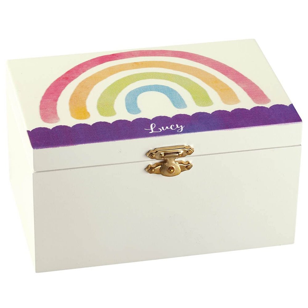 Fox Valley Traders Custom Rainbow Children's Jewelry Box, Crafted with 100% Durable MDF, Clasp Closure and Metal Hinges, Kids Bedroom Dcor - Measures 6" Long x 4" Wide x 3" High Overall