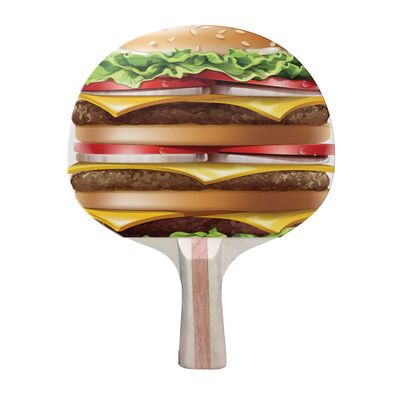 TigerTail Sports Loaded Cheeseburger Colorful Design Ping Pong Paddle, Premium 5 Ply Table Tennis Racket (Red on Back)