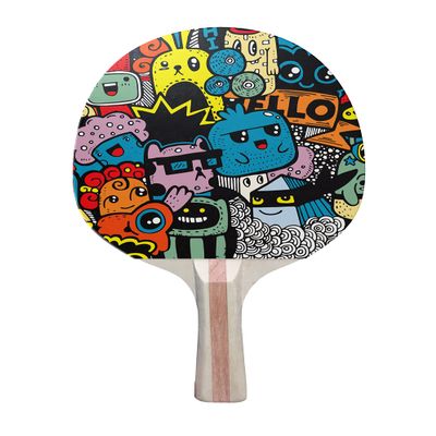 TigerTail Sports Hipster Group Colorful Design Ping Pong Paddle, Premium 5 Ply Table Tennis Racket (Red on Back)