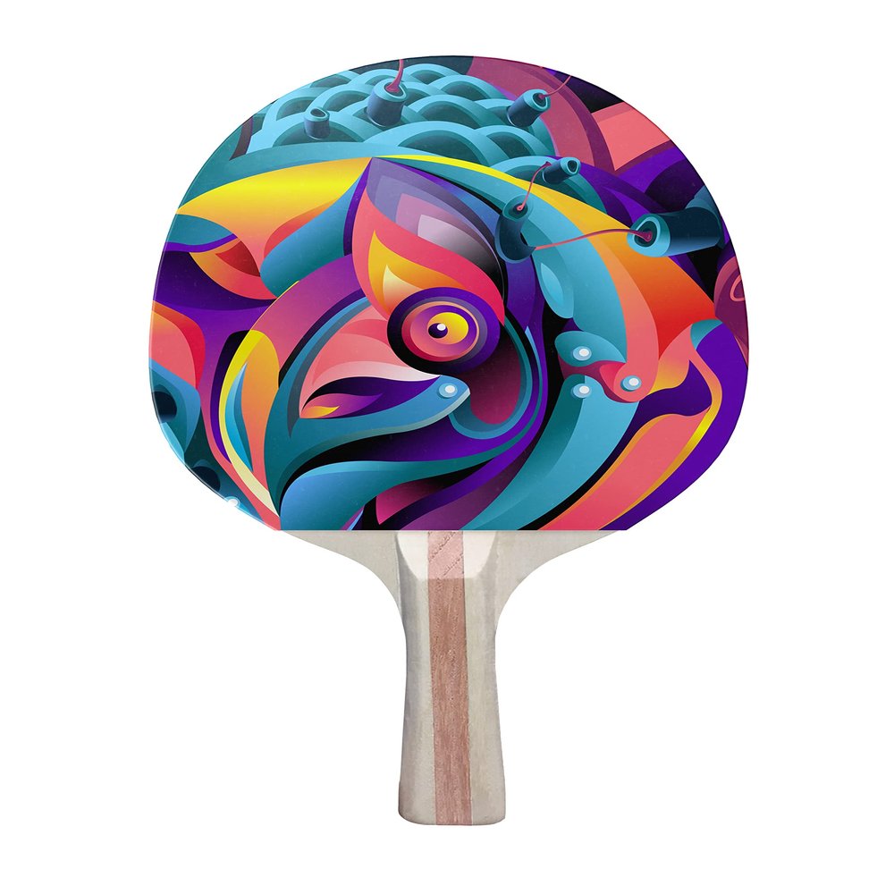 TigerTail Sports Geometric Bird Colorful Design Ping Pong Paddle, Premium 5 Ply Table Tennis Racket (Red on Back)