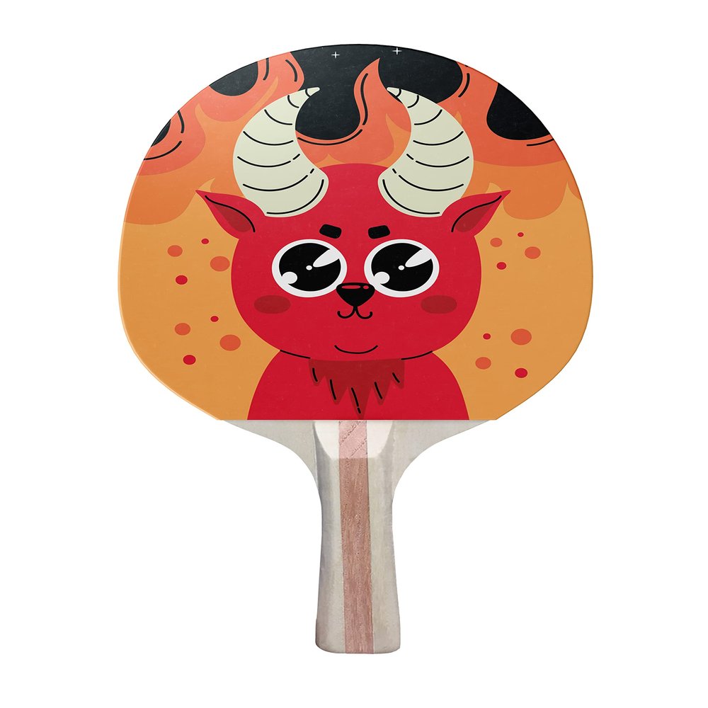 TigerTail Sports Cute Devil Colorful Design Ping Pong Paddle, Premium 5 Ply Table Tennis Racket (Black on Back)