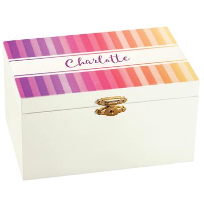 Fox Valley Traders Custom Rainbow Stripe Children's Jewelry Box, Crafted with 100% Durable MDF, Clasp Closure and Metal Hinges, Kids Bedroom Dcor - Measures 6" Long x 4" Wide x 3" High Overall