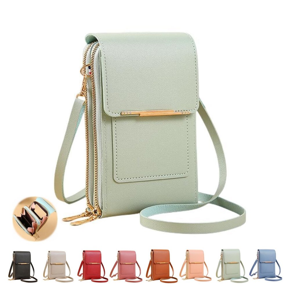 atcryih Anti-theft Leather Bag, Phone Crossbody Bags for Women, Touchscreen Phone Wallet PU Leather Crossbody Bag (7-Green)
