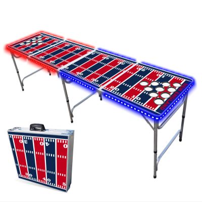 8-Foot Professional Beer Pong Table w/Cup Holes & LED Lights - New England Football Field
