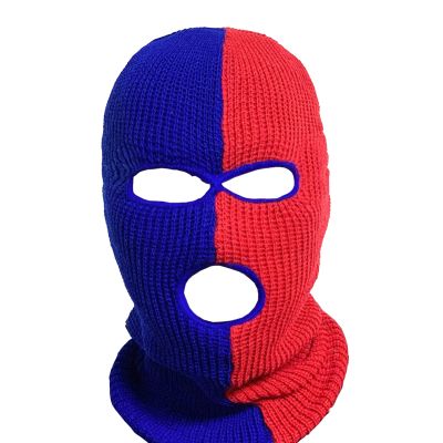 aoozleny 3-Hole Two Color Knitted Hat Ski Mask Balaclava, Full Face Mask for Cycling/Skiing Winter Outdoor Sports (Red+Blue)