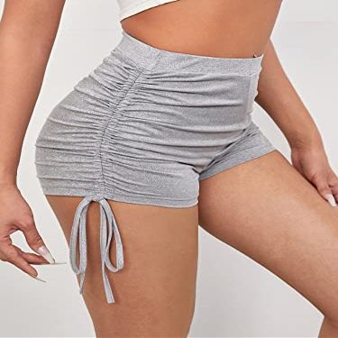CRTGW Shorts for Women Drawstring Knot Side Marled Shorts (Color : Light Grey, Size : Large)
