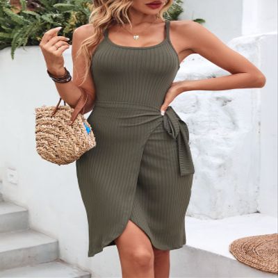 2023 Women's Dresses Tie Side Wrap Hem Cami Dress Women's Dresses (Color : Army Green, Size : Small)