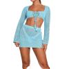 Doloame Women Sexy Bodycon Mini Skirt Set Summer Long Sleeve Tube Tops Bodycon Mini Skirts 2PCS Set Streewear(QQ-Blue,Medium) view 1