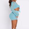 Doloame Women Sexy Bodycon Mini Skirt Set Summer Long Sleeve Tube Tops Bodycon Mini Skirts 2PCS Set Streewear(QQ-Blue,Medium) view 4