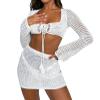 Doloame Women Sexy Bodycon Mini Skirt Set Summer Long Sleeve Tube Tops Bodycon Mini Skirts 2PCS Set Streewear(QQ-White,Large) view 1