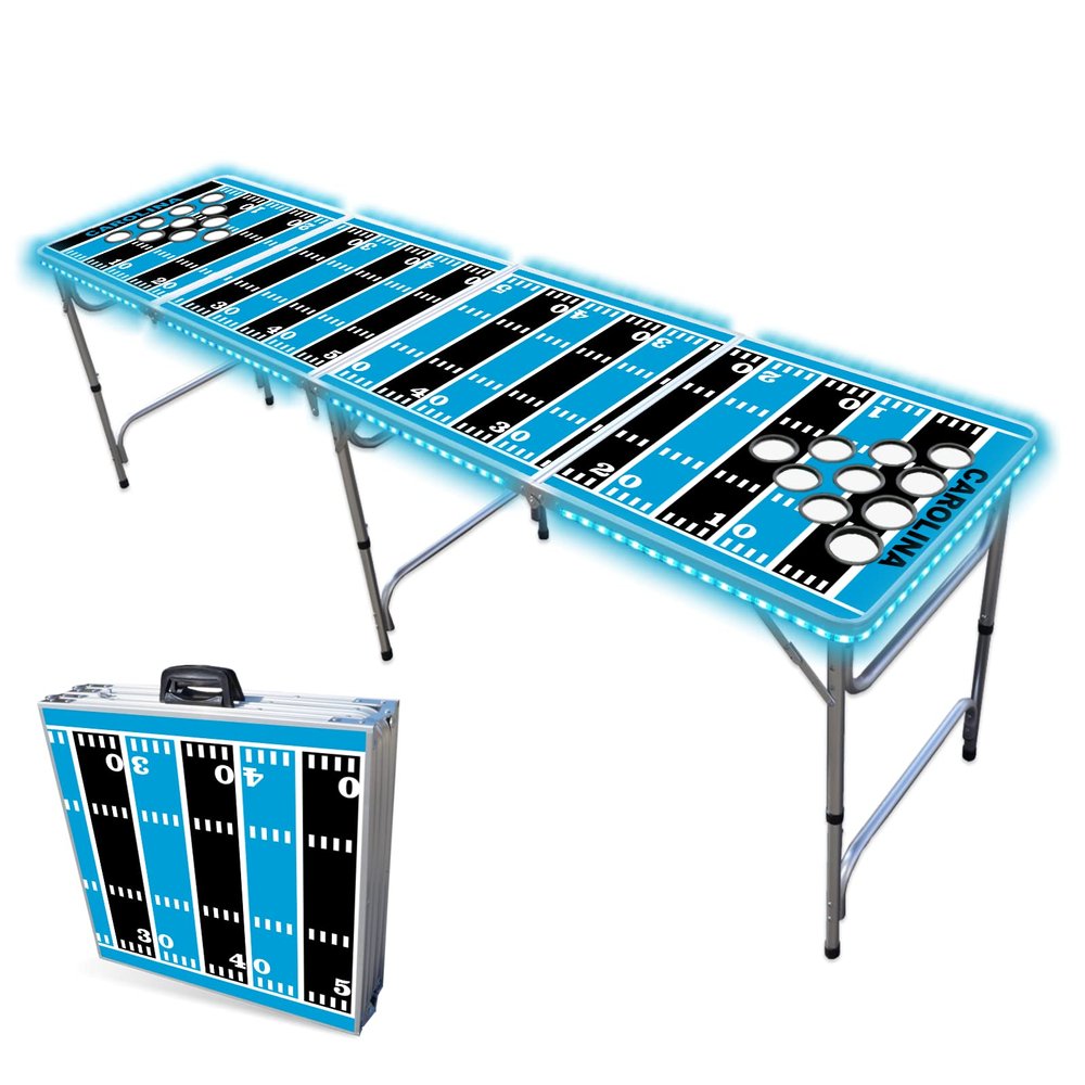 8-Foot Professional Beer Pong Table w/Cup Holes & LED Lights - Carolina Football Field