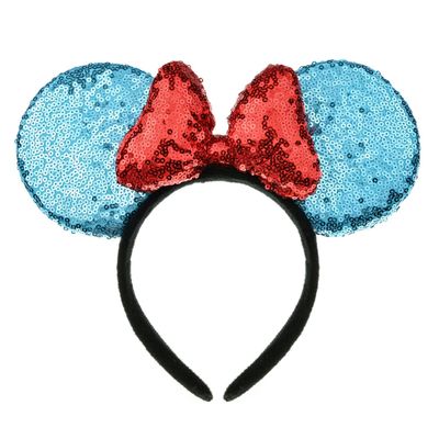A Miaow 3D Black Mouse Sequin Ears Headband MM Glitter Butterfly Hair Clasp Park Supply Adults Women Photo Accessory (Lake Blue and Red)