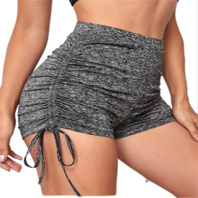 CRTGW Shorts for Women Drawstring Knot Side Marled Shorts (Color : Gray, Size : Small)